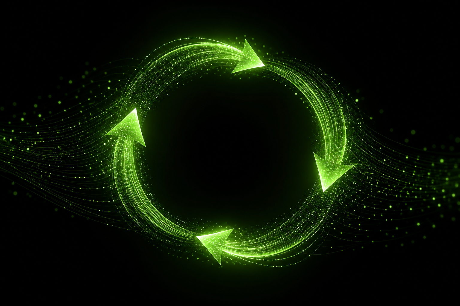 Circular green orbit representing continuous feedback and refinement