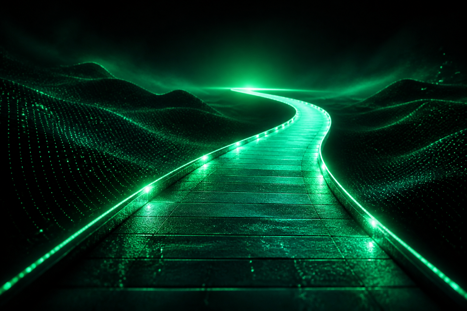 Glowing pathway symbolizing long-term commitment and forward momentum